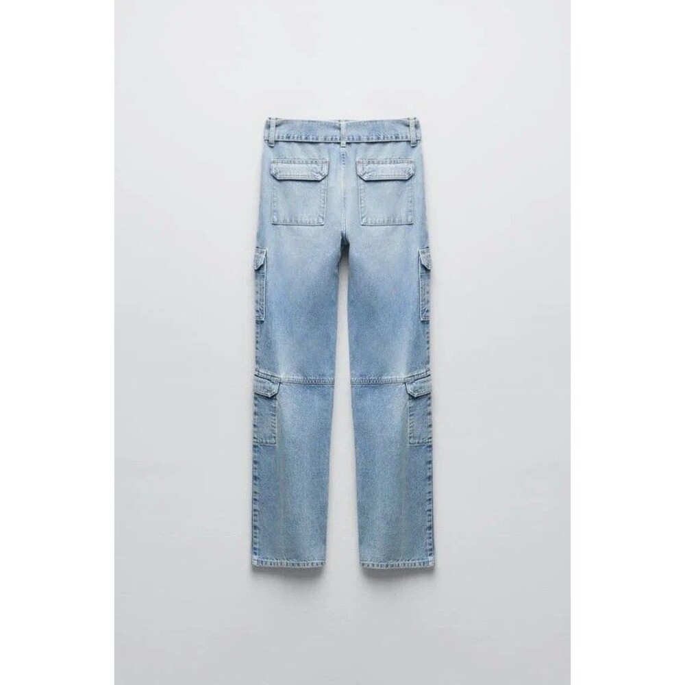 Zara Women's Light Blue Denim Belted Cargo Jeans SZ 4 - Picture 2 of 14